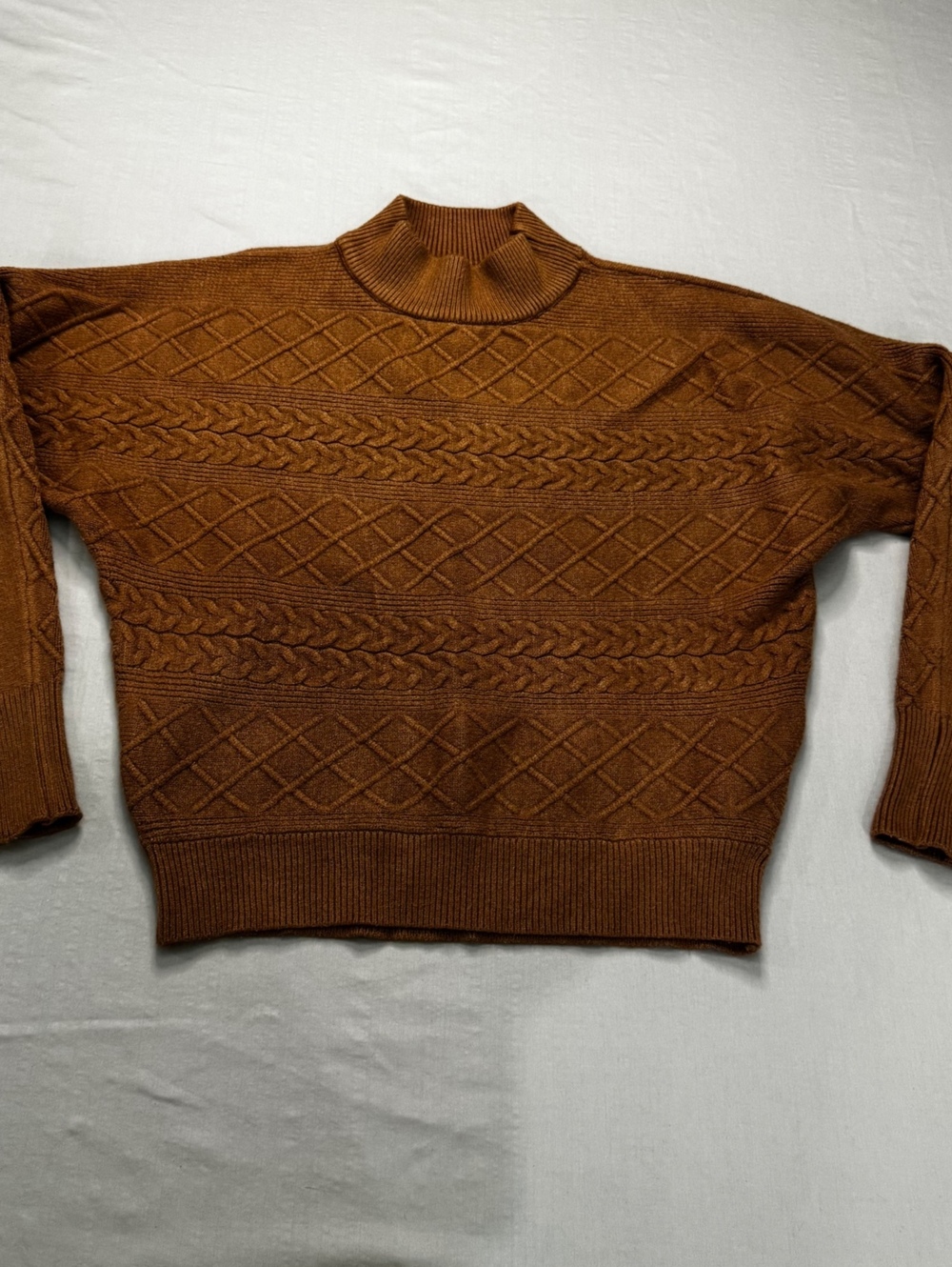 M Magaschoni Brown Cable Knit Mock Neck Sweater S/P Y2K Preppy